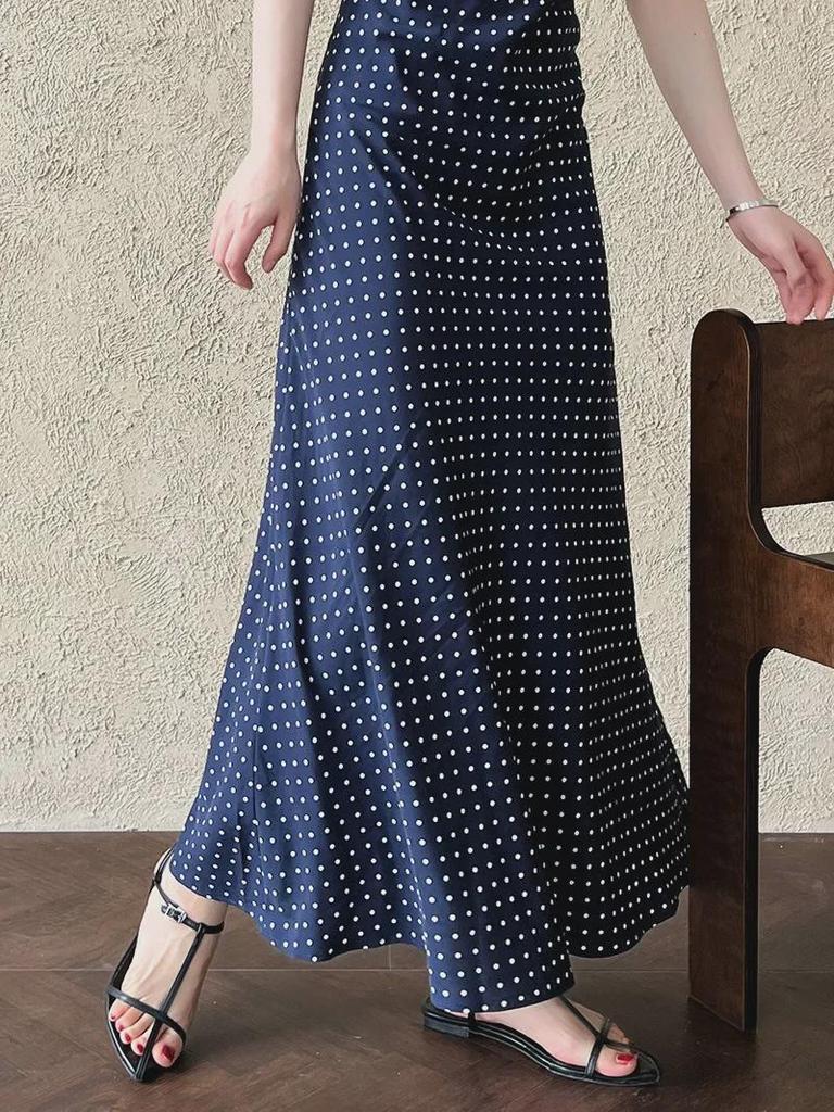 Летнее платье Luxi с V-образным вырезом и французским кружевом в горошек - облегающая длинная юбка