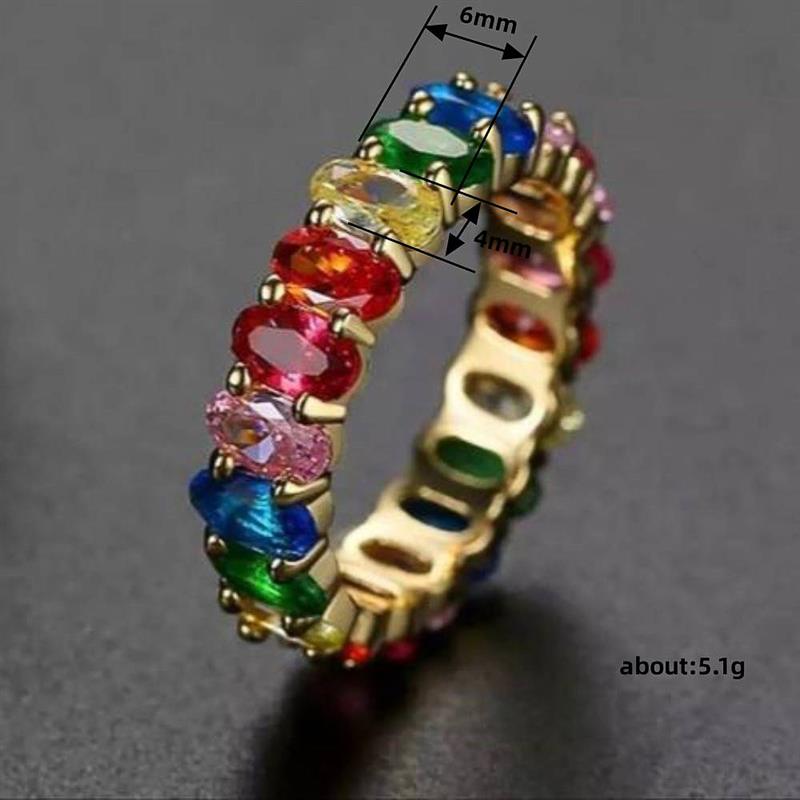 Fashion Rainbow Oval CZ Eternity Women Ring Stackable Band Accessories Daily Wedding Cocktail Fashion Lady Jewelry Gift