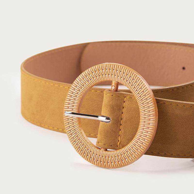 Women's Wide Belt Suede Round Buckle Imitation Rattan Buckle Wide Belt Women's Autumn and Winter Versatile Women's Belt