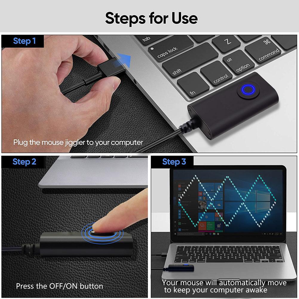 2 в 1 USB Type-C Движитель мыши с переключателем ВКЛ/ВЫКЛ Симулятор движения мыши Бездрайверный шекер для мыши Поддерживает компьютер в активном состоянии