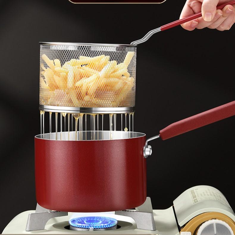 Deep Fryer Pot 304 Stainless Steel Frying Pan with Strainer Basket and Handle,Fryer Deep Fryers Frying Pot for Frying Fish Shrimp Chicken and Fries