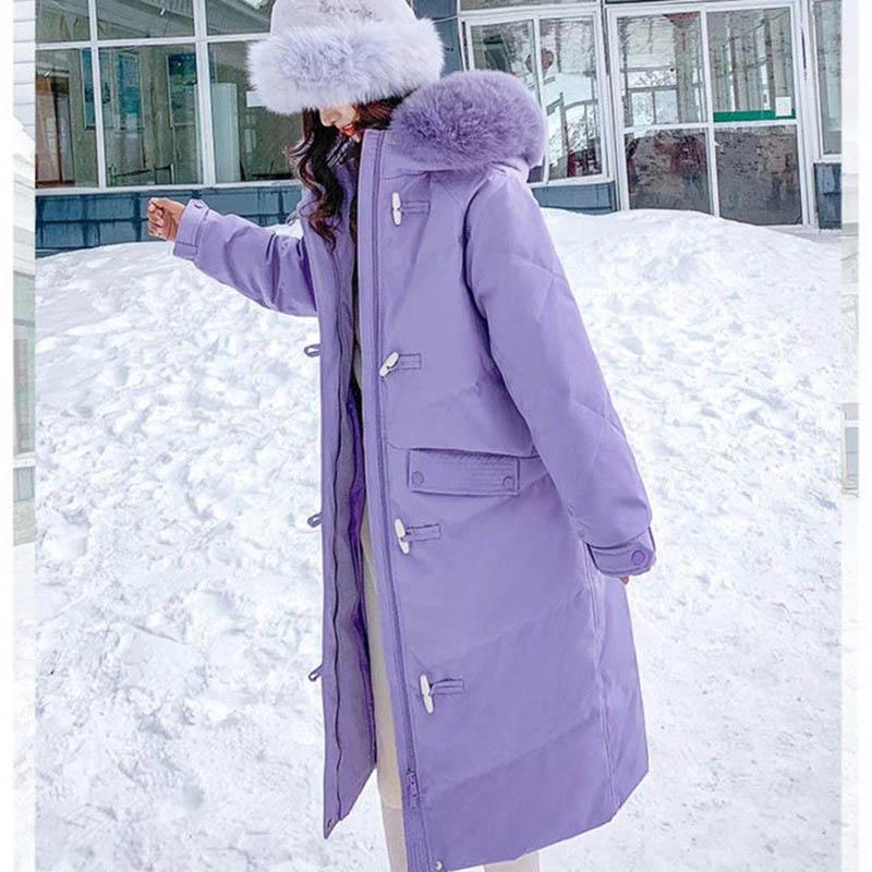 Down Padded Jacket Women's Long Over-the-knee Cotton-padded Jacket Winter Style Korean Fashion Horn Button Jacket