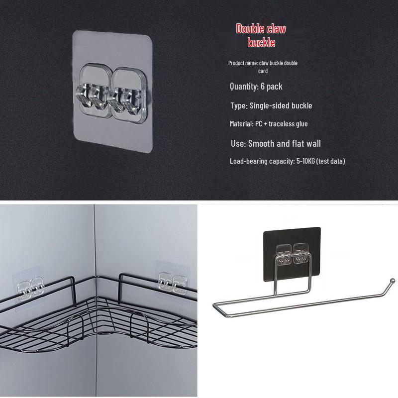 Многослойная клейкая настенная полка для хранения с прозрачными крючками для ванной комнаты