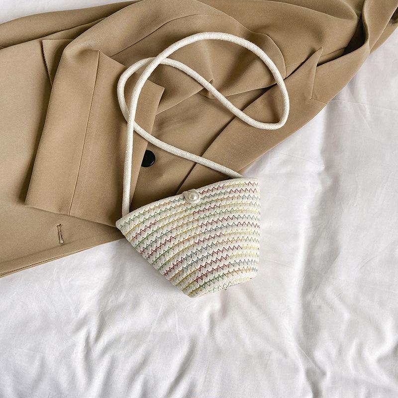 Повседневная хлопковая тканая женская сумка, маленькая плетеная летняя пляжная сумка Shell, женская дорожная сумка через плечо