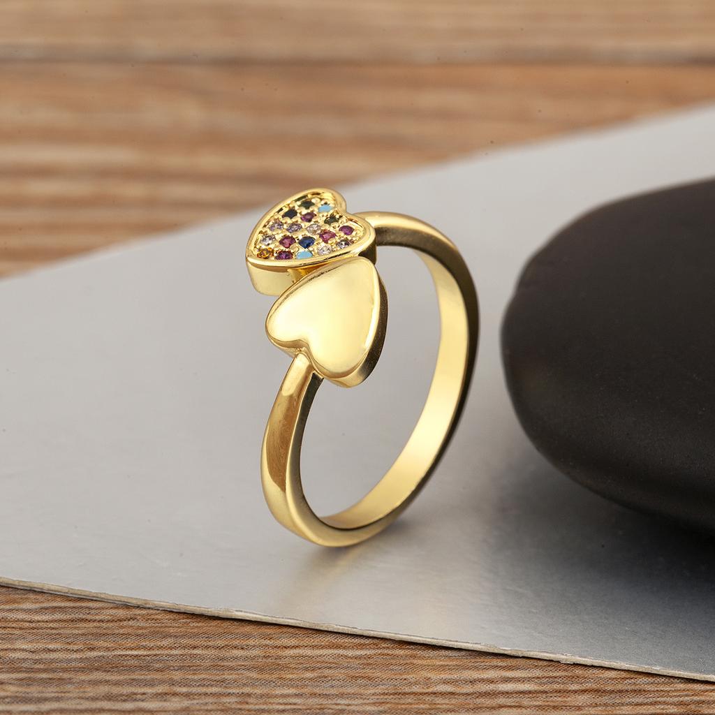 Nidin New Arrival Romantic Heart Design Zircon Opening Adjustable Rings For Female Male Couples Finger Jewelry Daily Party Gifts