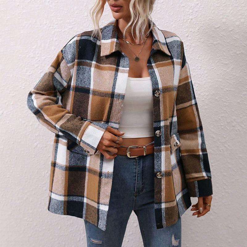 Женский темпераментный утолщенный твидовый клетчатый пиджак осенне-зимний кардиган с длинными рукавами