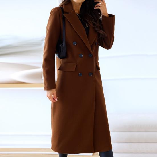 Женское пальто, двубортное, с длинными рукавами, с лацканами, однотонные пуговицы, сохраняет тепло, средней длины, против морщин, женское зимнее пальто, женская одежда