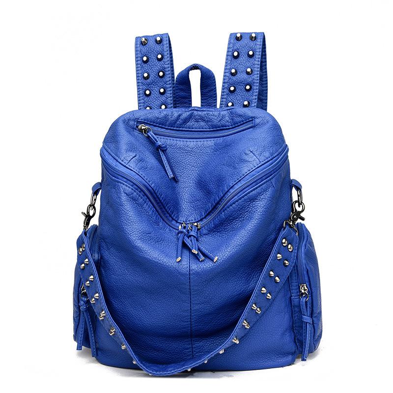 Women'S Bag, Premium Feeling Rivet, Washed Leather Backpack, Solid Color Soft-Faced Backpack, Large-Capacity Schoolbag, And Oversized.