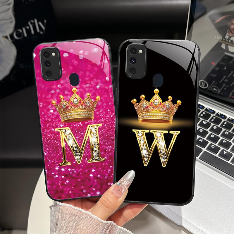 For Samsung M21 M31 M21S M31S Case Fashion Letters Hard Tempered Glass Back Covers For Samsung Galaxy M30s M 31 M 21 Phone Shell