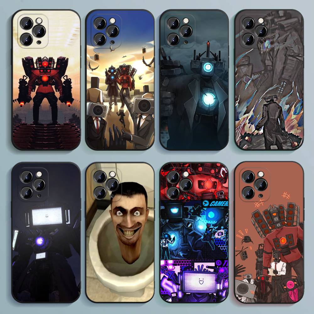 S-Скибиди Т-Туалет (1) Чехол для телефона iPhone 17,16,15,14,13,12,Pro,Max,Plus,E,SE4,Air,Mini Черный Мягкий Чехол