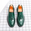 Fashion Autumn Winter New Green Patent Leather Glossy Finish Tassel Leather Casual Slip On Non-slip Men's Fashionable Men's Loafer Shoes
