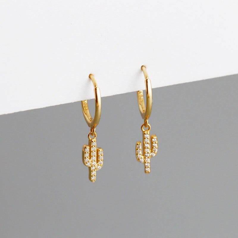 Серьги-кольца с подвеской в виде кактуса из микроциркония из стерлингового серебра 925 пробы, женские милые простые модные украшения для ушей