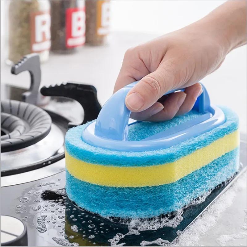 Household Cleaning Brush Useful Things for Kitchen Gadgets Handle Dish Soap Bathroom Tub Thicken Scrubbing Sponge Durable Tools