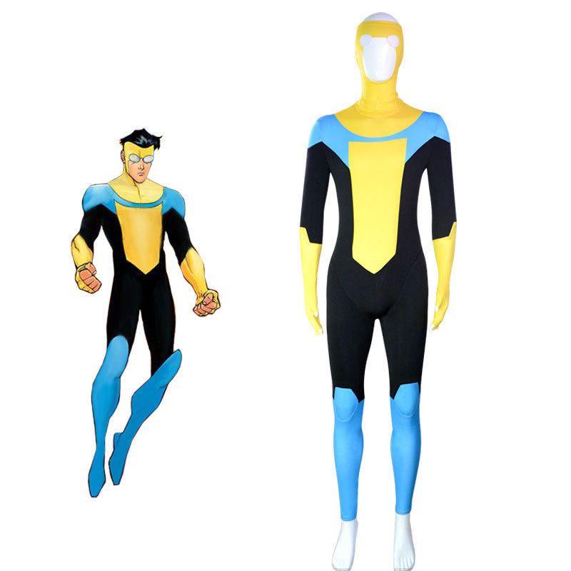 Invincible Kid Cosplay Costume Invincible Hero Cosplay Jumpsuit with Cape in Stock