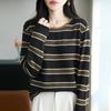 A New Autumn and Winter Fashion and Retro Round-neck Knitted Sweater with Contrasting Colors and Stripes, As A Base Layer for Women