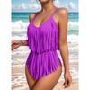 Swimsuit One-Piece Solid Color Sexy V-neck Slim Fit Backless Tassel Design Foreign Trade Swimsuit