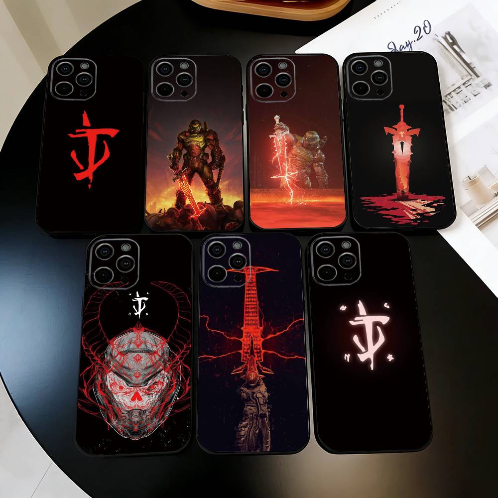 Чехол для телефона Game D-DoomS S-Slayer для iPhone 17,16,15,14,13,12,11 Plus,Pro Max,XS, Мягкий силиконовый черный чехол