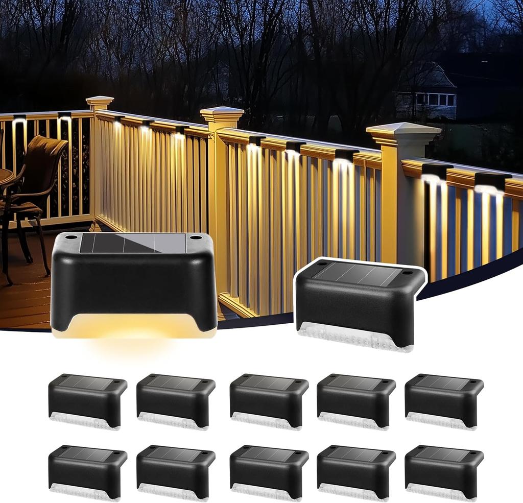 Solar Step Lights Waterproof LED Lights for Outdoor Stairs, Steps, Fences, Patios, Yards, Porches and Balconies