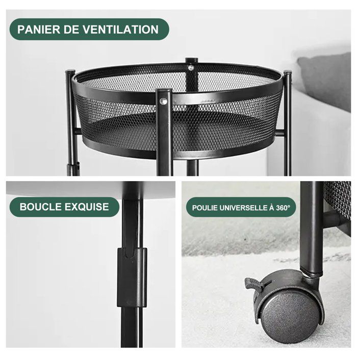 Étagère De Rangement De Cuisine - SEVEN COMFORT - 3 Niveaux - Pliable - 15kg Par Niveau - Noir
