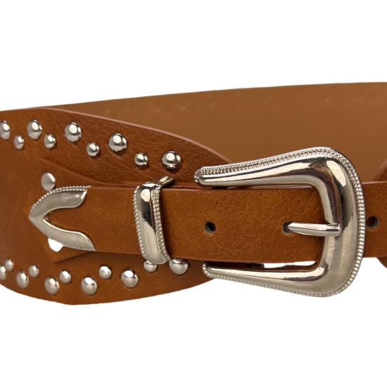 Punk Style Belt Rivet Decor Wide Imitation Leather Waistband Dress Shirt Versatile Waist Belt Fashion Accessory