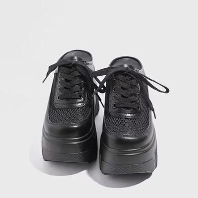 Модные весенние и осенние тапочки с круглым носком, однотонные женские туфли 2024 года, сетчатые туфли на шнуровке, высокие каблуки, женские тапочки Baotou