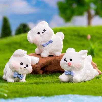 Милая белая бегущая фигурка щенка из 3D смолы, домашний питомец, собака бишон-фризе, настольное украшение, садовые моховые миниатюры, сценические DIY украшения