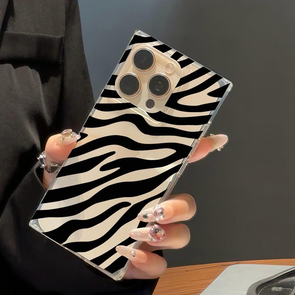 Clear Square Back Tube Case Protection For iPhone 15 Plus 11 12 16 ProMax 14 Pro Max 13 Anti-Oxygen,Zebra Pattern Casing