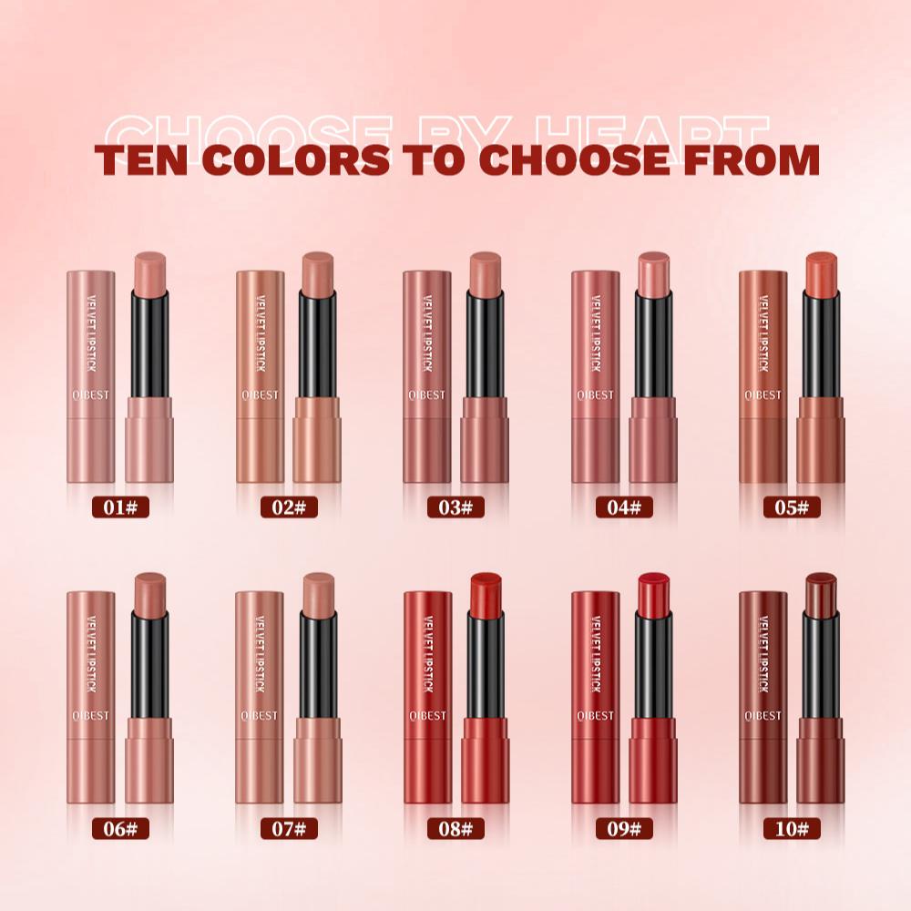 QIBEST Matte Velvet Matte Lipstick Easy To Colour Non-stick Cup Does Not Fall Out Moisturizing Long-lasting Lipstick Makeup