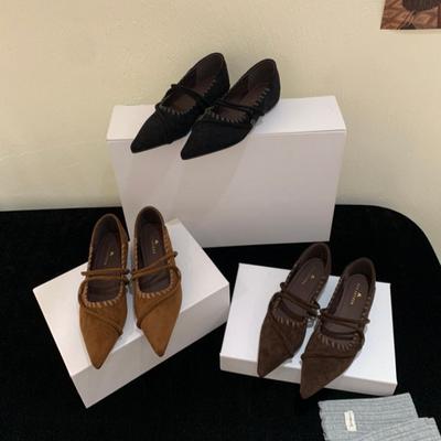 Замшевые ретро Мэри Джейн с острым носком, с небольшой скрытой платформой, маленькие одинарные туфли, осень 2025, новые, универсальные, ленивые, на каблуке-рюмочке, женские туфли