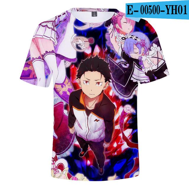Футболка Re Zero с 3d принтом и коротким рукавом для лета, для мужчин и женщин, одежда с героями мультфильмов, рубашка с японским аниме Rem and Ram, футболки