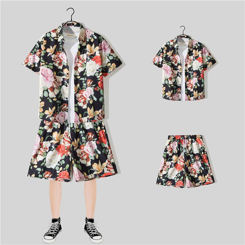 Мужская летняя дорожная однобортная рубашка с коротким рукавом, гавайский пляжный комплект, шорты, повседневные костюмы для отпуска