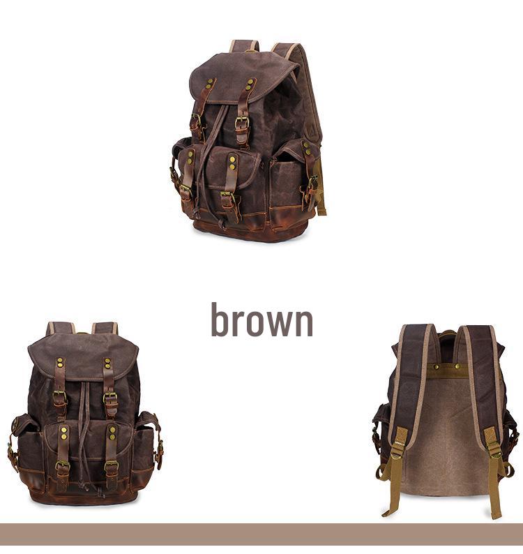 Unisex Waterproof Waxed Canvas Travel Backpack for Outdoor Sports and Laptops