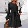 Women's Fashion Casual Solid Round Neck Pullover Loose Long Sleeve Dress