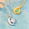 Versatile Necklace with Opal Inlayed Sun Moon Pendant Dainty Collarbone Chain Fashionable Sun Moon Neck Jewelry Ornament