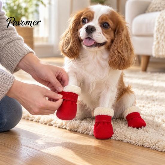 Comfortable Outdoor Dog Gear 4Pcs Winter Booties, Fleece Lined Snow Boots, Warm Adjustable Protective Paw Wear for Dogs Protectors with Non-slip Soles