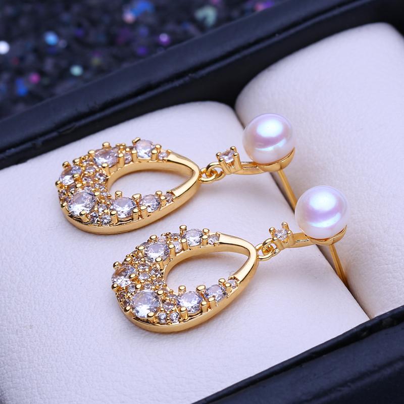 LSOOYH серьги-гвоздики из натурального пресноводного культивированного жемчуга для женщин и девочек, модные серьги-гвоздики с цирконием золотого цвета, свадебные украшения