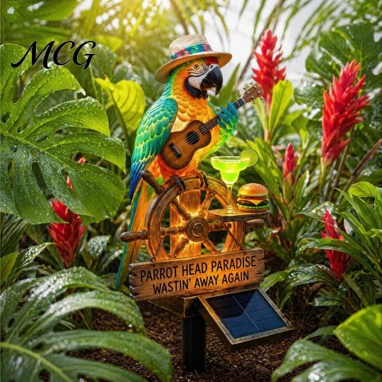 Tropical Bird Garden Decor Solar Parrot Light, LED Powered Pathway Outdoor Lamp Waterproof Decorative Stake Light for Patio Yard Lawn