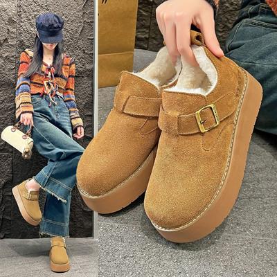 Зимние бархатные женские ботинки на толстой подошве, увеличивающие рост, на одной педали, ленивые сноубутсы, женские повседневные студенческие хлопковые туфли, женские