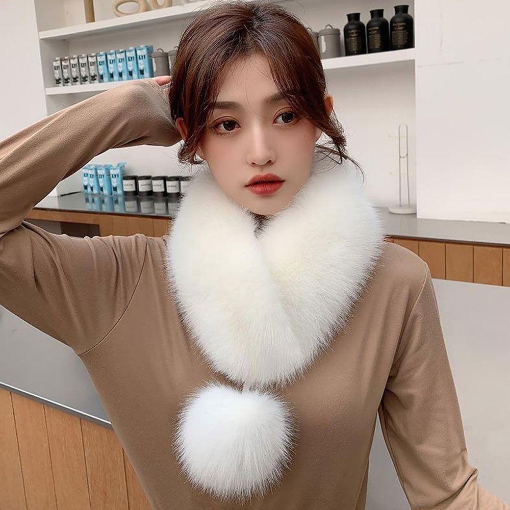 Solid Warm Soft Artificial Wool Bib Women Scarf Fur Collar Imitation Fur Scarf with Pompom