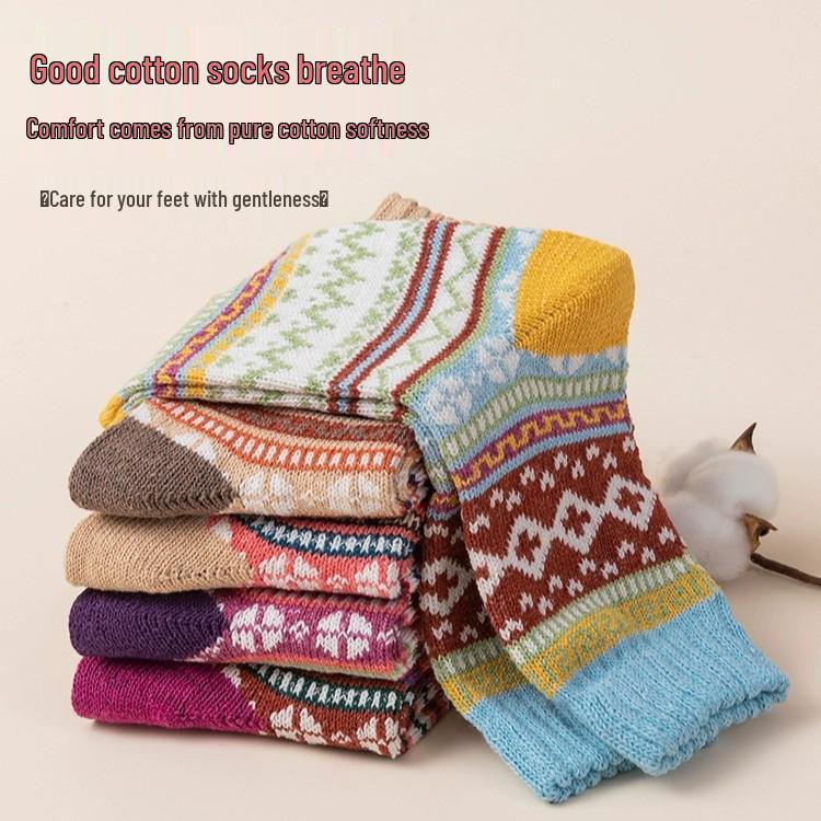 Vintage Ethnic Style Rabbit Wool Cashmere Socks - Thick & Warm for Fall/Winter