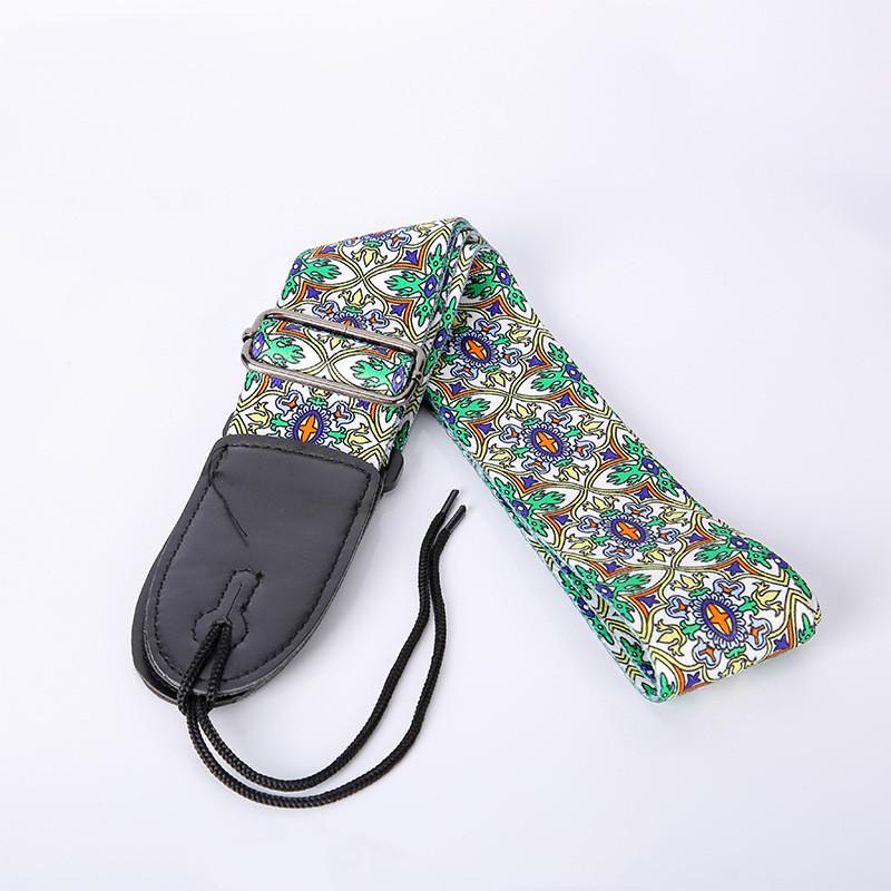 Регулируемый кожаный и тканевый гитарный ремень в этническом стиле с различными узорами для акустических и бас-гитар