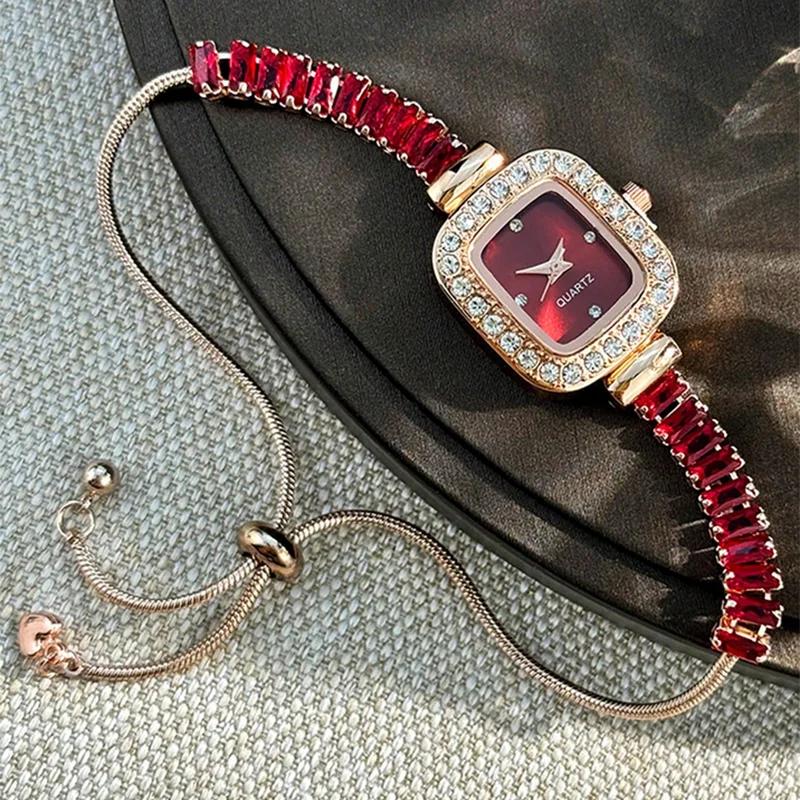 Женский инкрустированный цирконами гибкий браслет-пуловер с квадратным корпусом из сплава с бриллиантами, шкала с кристаллами, простой циферблат, кварцевые часы