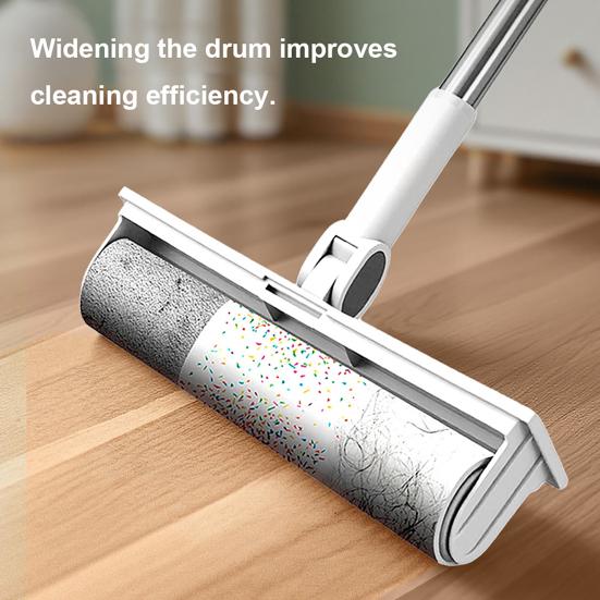 3-in-1 Broom Dustpan Set with Built-in Comb Teeth Long Handle Adjustable Extension Poles Retractable Floor
