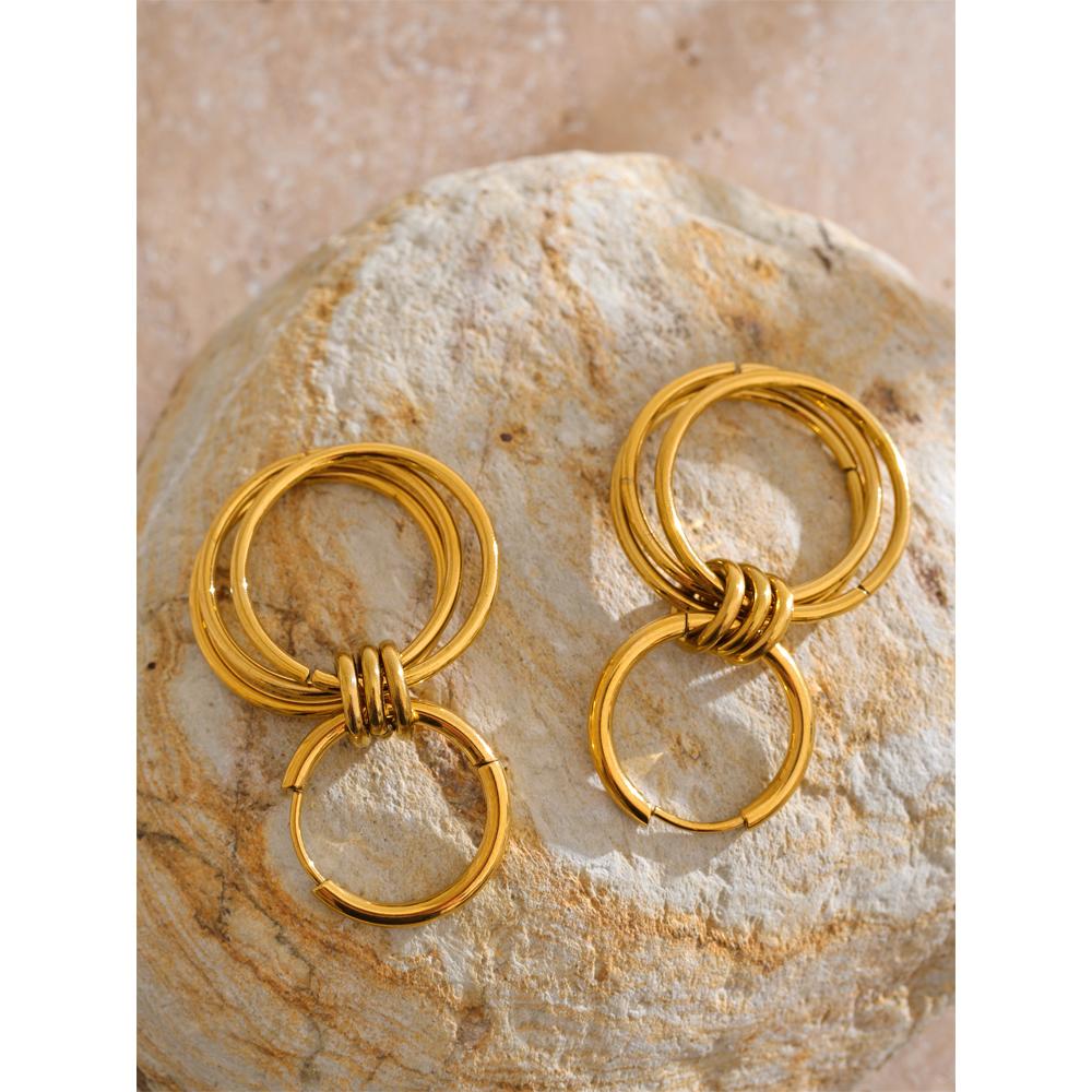 Eetit Отличительные повседневные серьги-подвески с двойным круглым элементом из нержавеющей стали для всех случаев, устойчивые к потускнению, универсальные, модные украшения