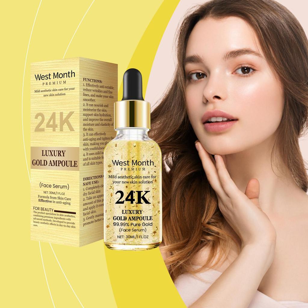 West&Month Сыворотка 24K Золото против морщин 30 мл Сыворотка с гиалуроновой кислотой Уменьшает морщины, Укрепляет и подтягивает, Питает и увлажняет кожу лица
