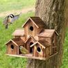 Bird Houses for Outside Wooden Hummingbird Nest Bird Feeder Outdoor Large Birdhouse with 6 Rooms for Garden Courtyard Decor