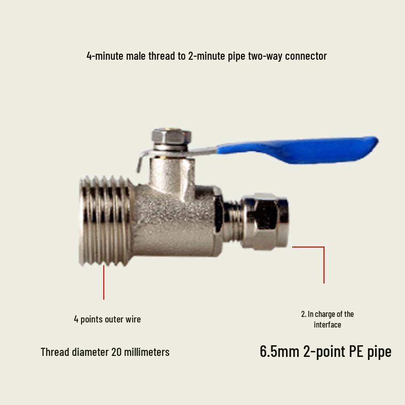 Household Water Purifier Inlet Tee Valve Connector, 4-to-2/3-point Ball Valve Switch