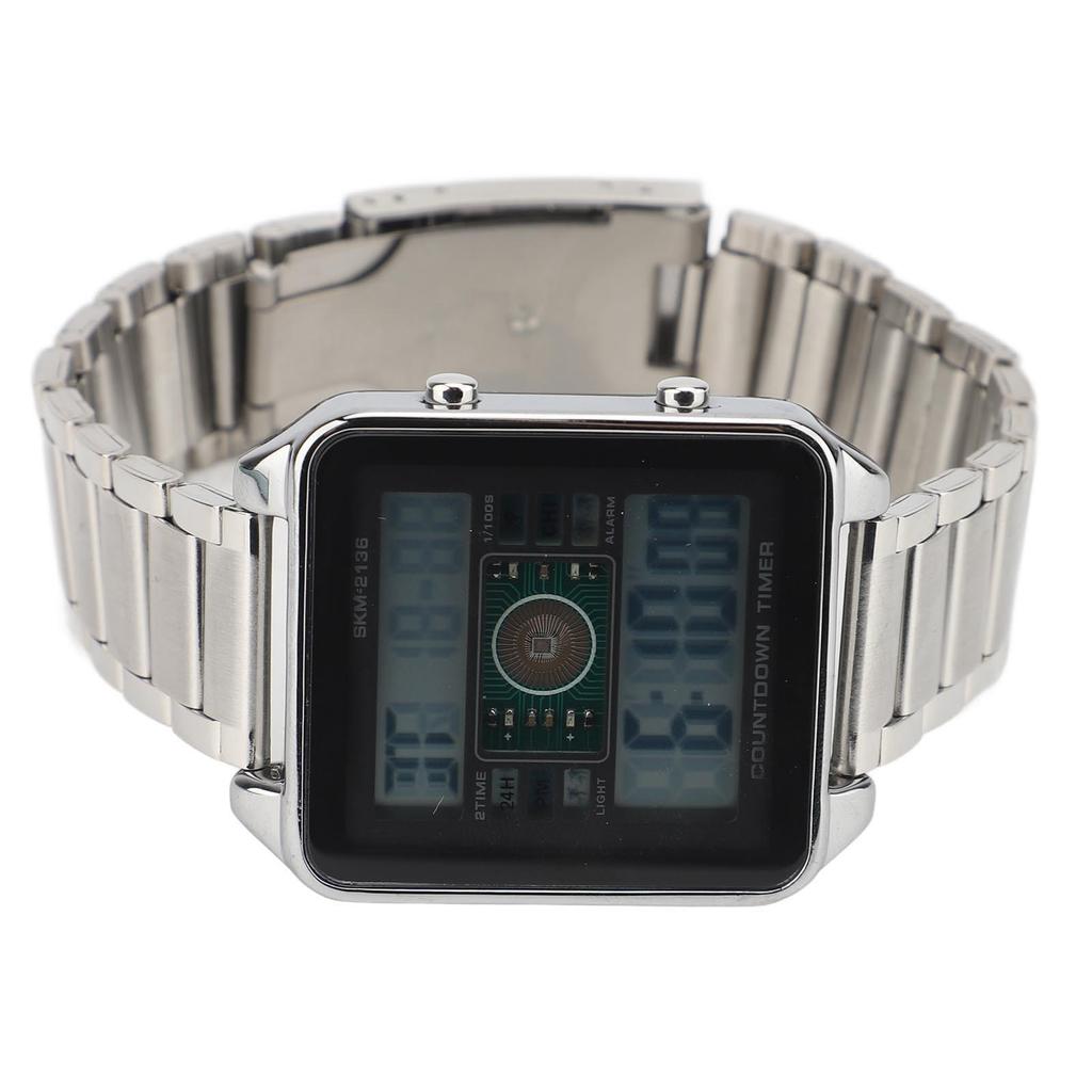 Цифровые часы для мужчин Функция обратного отсчета Календарь Будильник Водонепроницаемость Ремешок из нержавеющей стали