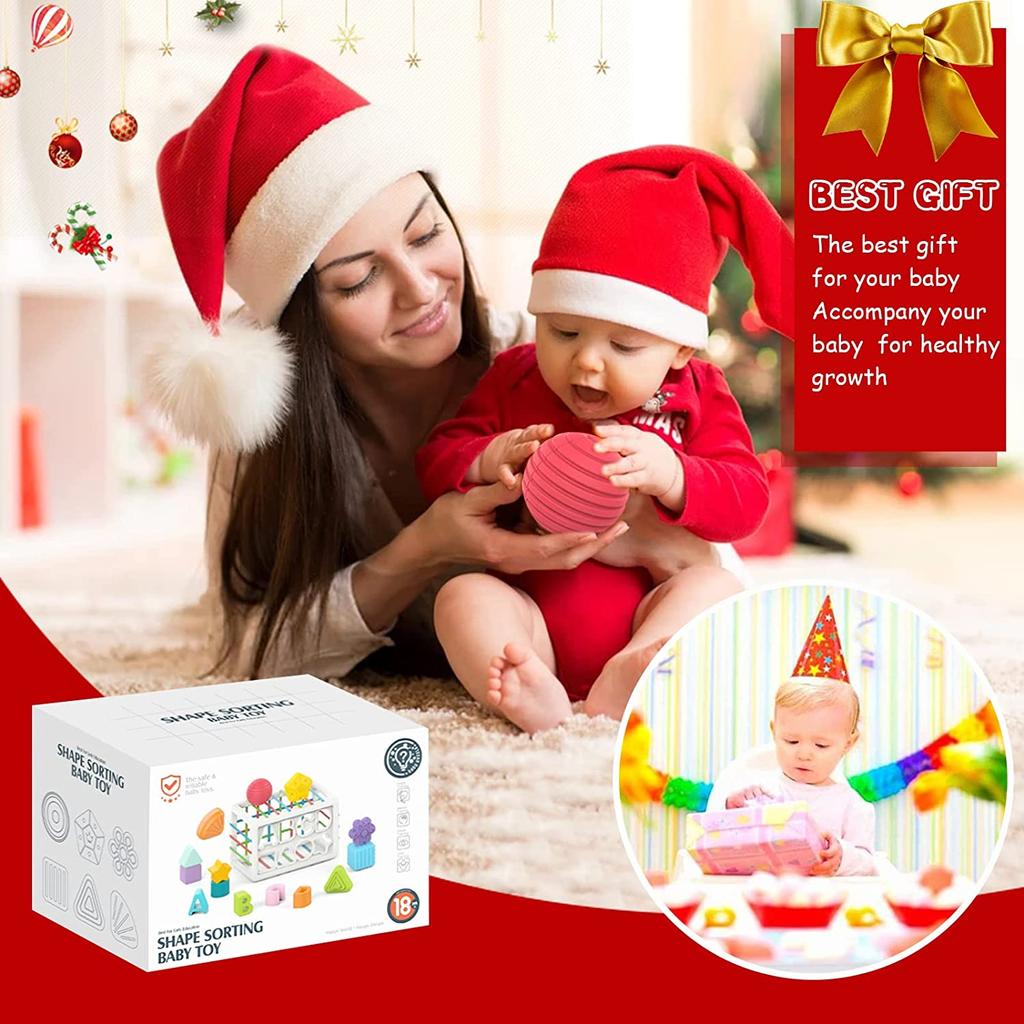 Montessori Toys,Upgrade Baby Shape Sorter Toys with Elastic Bands Sensory Shape Building Blocks,Fine Motor Skill,Baby Toys 18+ Months,Boys Girls Gifts