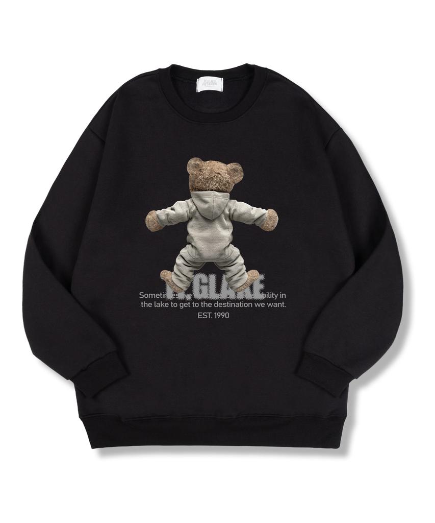 TI.GLAKE Back Hood Bear Oversized Double-Sided Sweatshirt Black